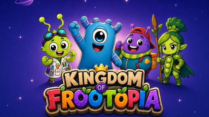 The Kingdom of Frootopia cover: Cosmo and friends on a purple planet